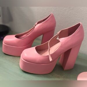 Pink Chunky Platform Heels